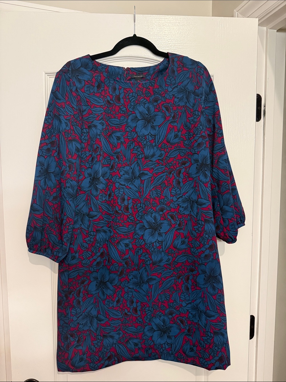 Ann Taylor Blue Floral Shell on Magenta